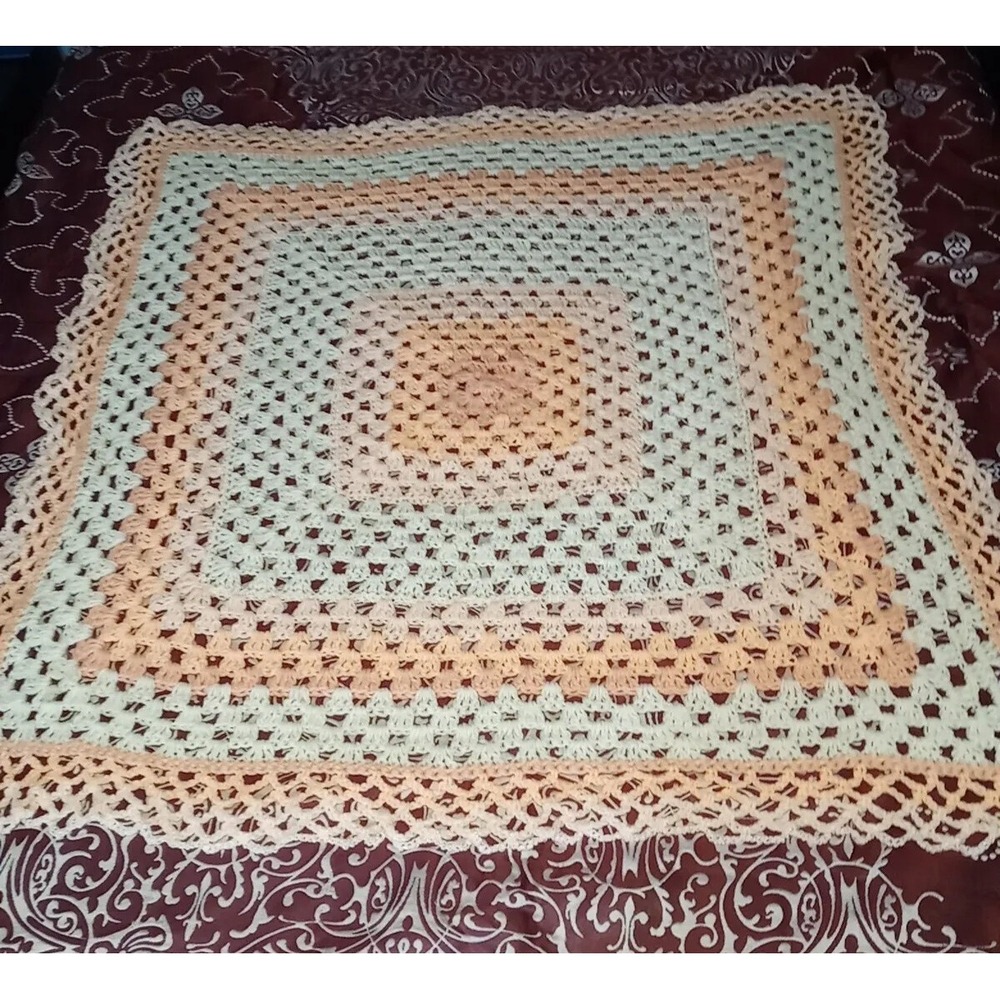 Vtg Handmade Granny Square Blanket Afghan Crochet Knit Throw Blanket 50 x 45"